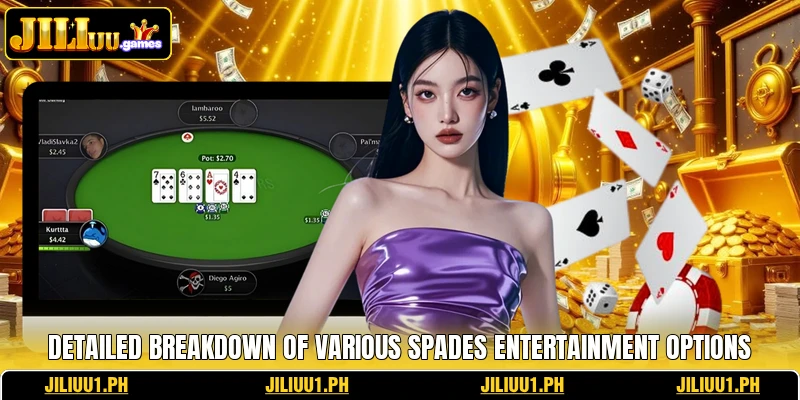 Detailed breakdown of various Spades entertainment options