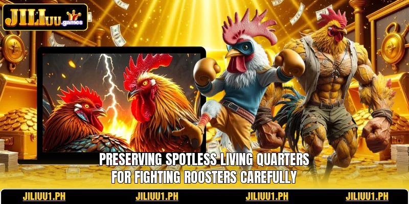Preserving spotless living quarters for fighting roosters carefully